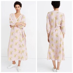 Madewell Linen Ruffle Cuff Wrap Midi Dress Women’s Size Small Dutch Dandelions
